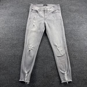 Express Jeans Womens 6 Gray Ankle‎ Legging Mid Rise Distressed Raw Hem Skinny